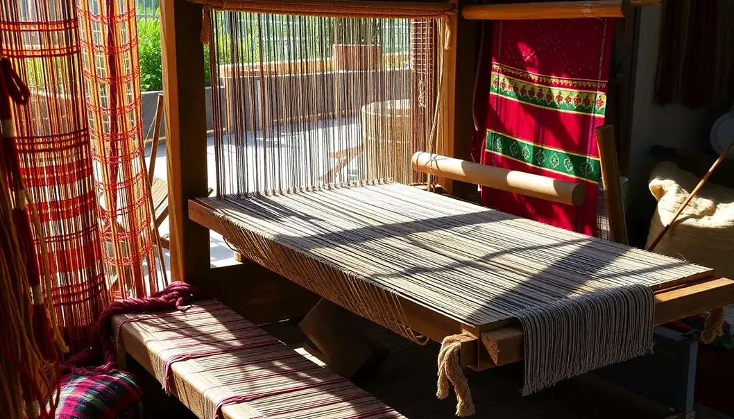 A traditional weaving loom showcases the diverse cultural roots of weaving techniques.